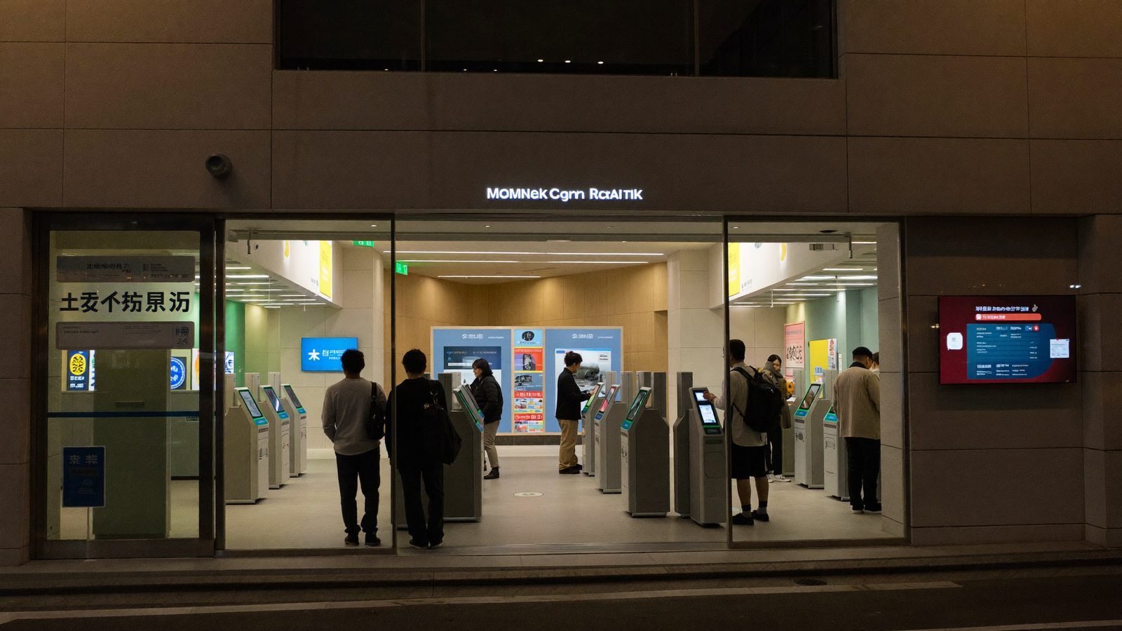 Bankfiliale in Tokio mit digitalen Service-Terminals