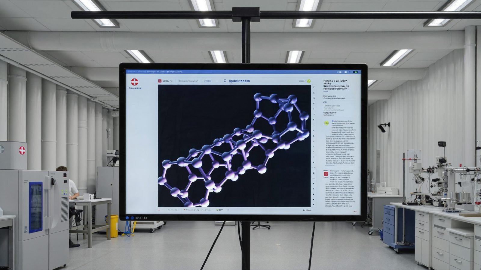 Molekulare KI-Visualisierung auf Monitor in Life-Sciences-Labor